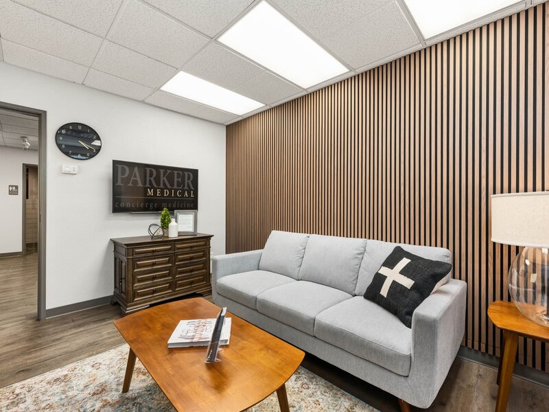 Parker Medical waiting lounge with branded signage Las Vegas
